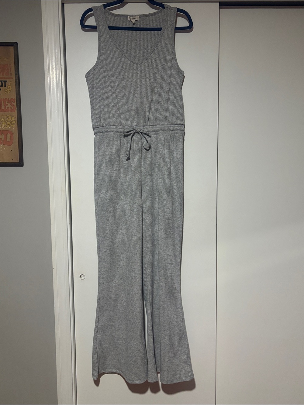 Sleeveless V-Neck Knit Jumpsuit in Light Gray by No Comment Brand